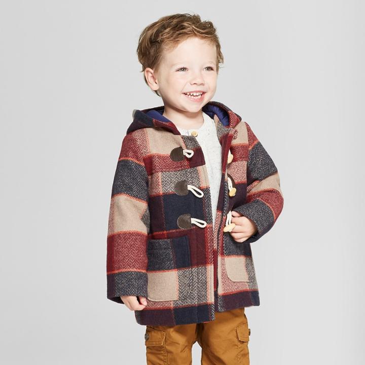 Toddler Boys' Plaid Faux Wool Toggle Overcoat - Cat & Jack
