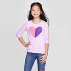 Girls' Long Sleeve Flip Sequin Heart T-shirt - Cat & Jack Lilac Xs, Girl's, Purple