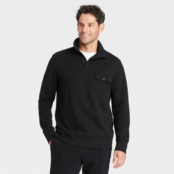Men's Standard Fit 1/4 Snap High Neck Sweatshirt - Goodfellow & Co Black