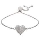 Distributed By Target Adjustable Bracelet With Clear Crystals From Swarovski On Heart In Silver Plate - Clear/gray