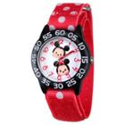 Boys' Disney Mickey Mouse And Minne Mouse Black Plastic Time Teacher Watch - Red