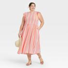 Women's Plus Size Striped Sleeveless Smocked Dress - A New Day Orange