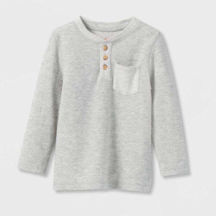 Toddler Boys' Double Knit Long Sleeve Henley T-shirt - Cat & Jack Heather Gray