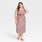Women's Plus Size Sleeveless Ruffle Hem Dress - A New Day Pink Floral Print