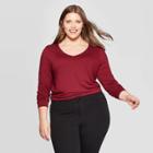 Women's Plus Size Long Sleeve V-neck T-shirt - Ava & Viv Burgundy 3x, Women's,