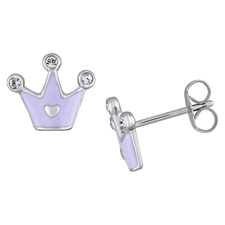 No Brand Children's Enameled Princess Crown Stud Earrings In Sterling Silver, Women's, Size: