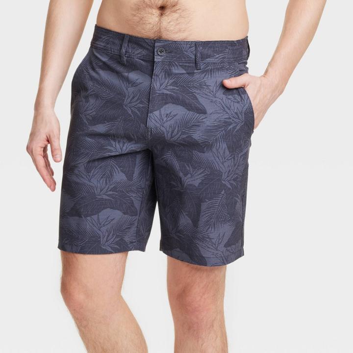 Men's 9 Leaf Printed Hybrid Swim Shorts - Goodfellow & Co Dark Gray