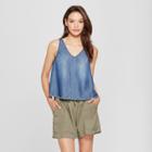 Women's Denim Frayed Tank - Universal Thread Medium Wash