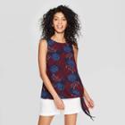 Women's Floral Print Crewneck Tank Top - A New Day Navy