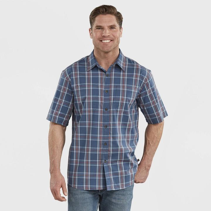 Dickies Men's Relaxed Fit Short Sleeve Plaid Button-down Shirt - Dark Denim Wash
