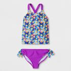 Girls' Emoji Say Cheese Tankini Set - Purple