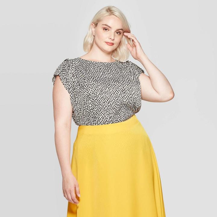Women's Plus Size Polka Dot Sleeveless Crewneck Back Button-down Blouse - Who What Wear White X