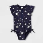Toddler Girls' Ruffle Short Sleeve One Piece Swimsuit - Cat & Jack Navy