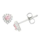 0.62 Ct. T.w. Children's Heart-cut Pink Cubic Zirconia Halo Earrings In Sterling