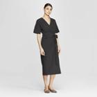 Women's Short Sleeve V-neck Wrap Midi Dress - Prologue Black