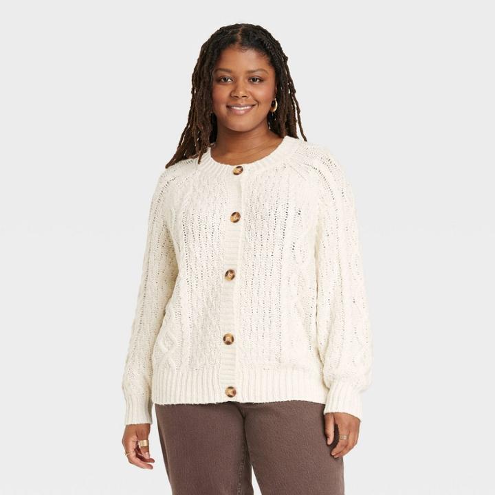Women's Plus Size Button-front Cardigan - Universal Thread Cream