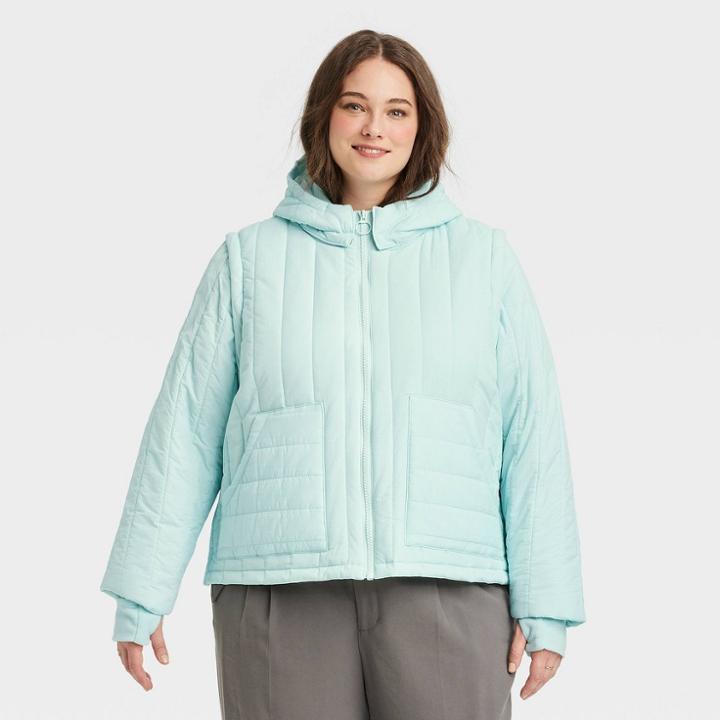 Women's Plus Size Puffer Jacket - A New Day Blue