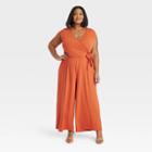 Women's Short Sleeve Wide Leg Jumpsuit - Ava & Viv Orange