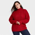 Women's Plus Size Mock Turtleneck Pullover Sweater - Ava & Viv Red X