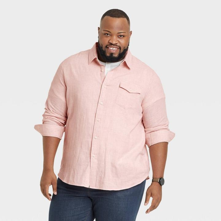 Men's Big & Tall Long Sleeve Button-down Shirt - Goodfellow & Co Pink