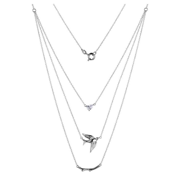 Target Sterling Silver Cz Dove & Branch 3 Piece Layered Necklace With 16 Chain, Girl's