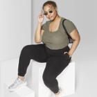 Women's Plus Size Short Sleeve Button-front Waffle T-shirt - Wild Fable Olive