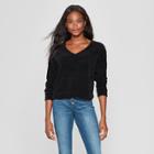 Women's Long Sleeve Chenille Twist Back Pullover Sweater - Xhilaration Black