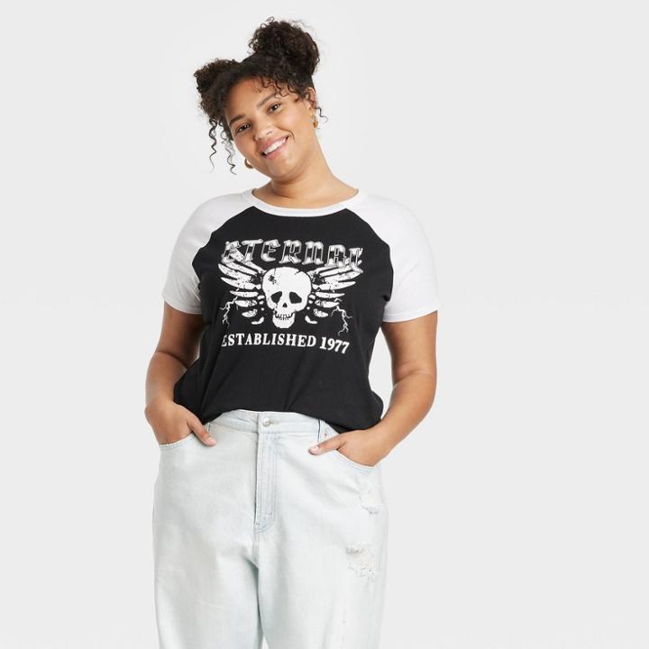 Zoe+liv Women's Plus Size Skull Baby Short Sleeve Graphic T-shirt - Black