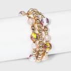 Mixed Floral And Simulated Pearl Beaded Stretch Bracelet Set 3pc - A New Day Pink