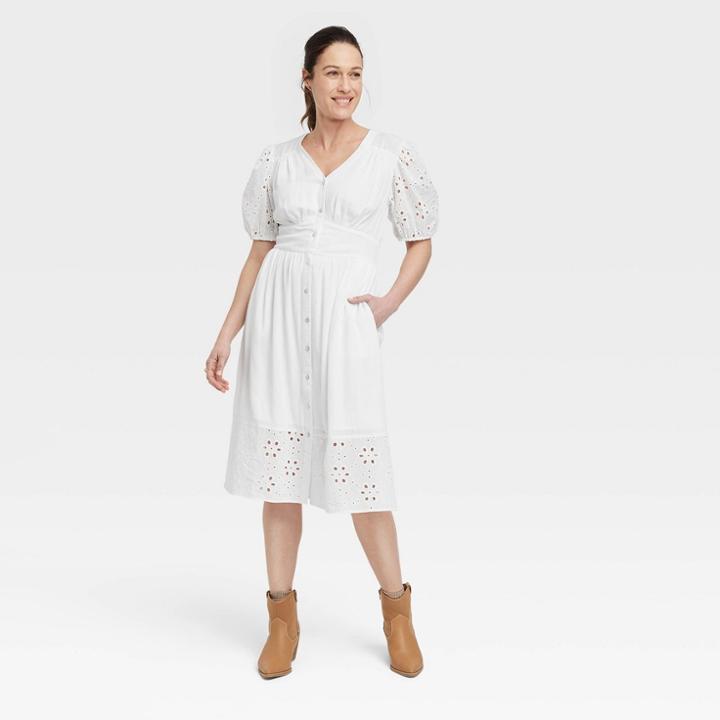 Women's Short Sleeve A-line Dress - Knox Rose White