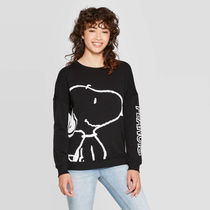 Women's Peanuts Snoopy Long Sleeve Sweatshirt (juniors') - Black