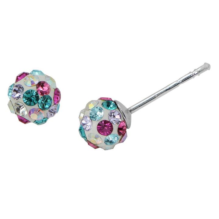 Target Girls' Sterling Silver Crystal Ball Stud Earring-5mm-dark Pastel