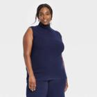 Women's Plus Size Mock Turtleneck Ribbed Sweater Vest - A New Day Navy Blue