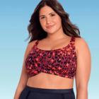 Women's Plus Size Slimming Control Wrap Front Bikini Top - Beach Betty By Miracle Brands Burgundy Animal Print