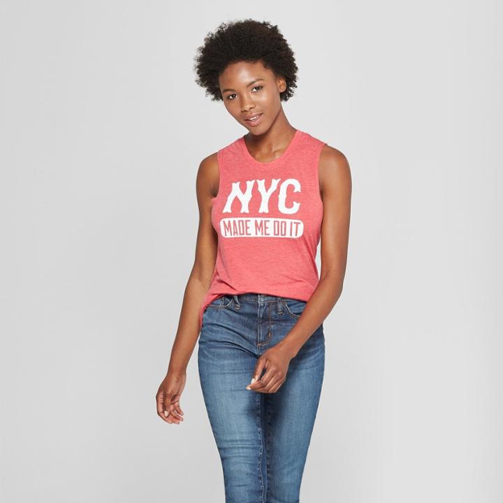Women's Nyc Made Me Do It Graphic Tank Top - Awake Red M,