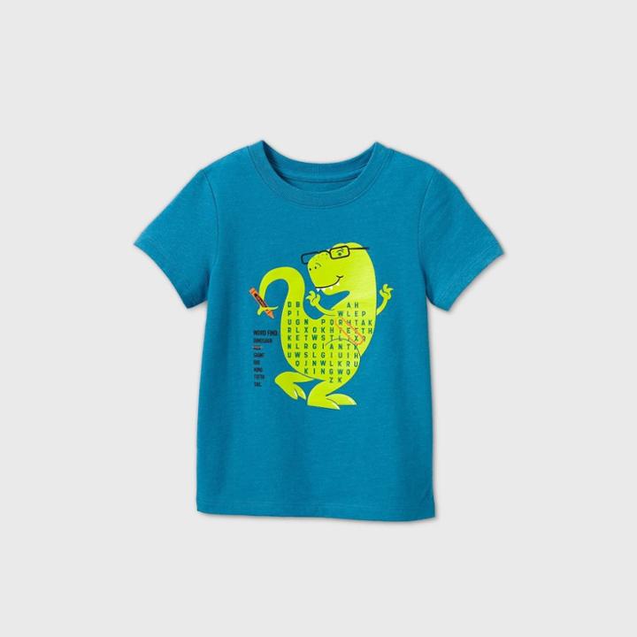 Toddler Boys' Short Sleeve Dino Crossword Graphic T-shirt - Cat & Jack Turquoise