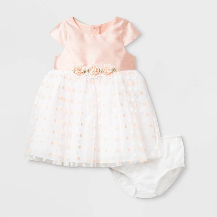 Mia & Mimi Mia & Mini Baby Girls' Polka Dots Lacquer Dress With Headband - Coral Newborn, Girl's,