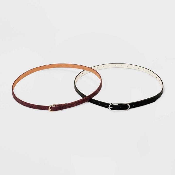 Women's Plus Size Reversible Belt - Ava & Viv Black/burgundy