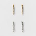 Women's Hoop Earring Set With Pave Front - A New Day Gold/silver,