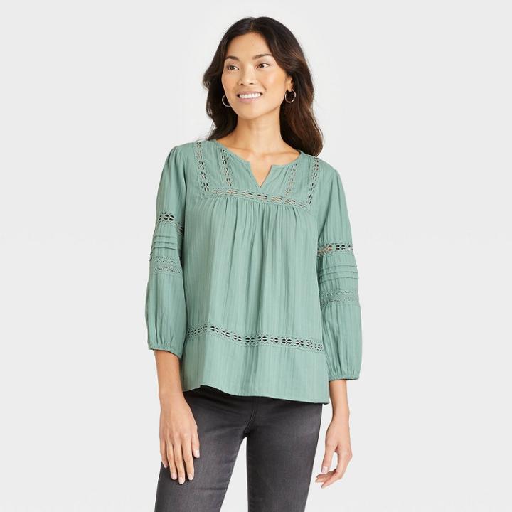 Women's Balloon 3/4 Sleeve Blouse - Knox Rose