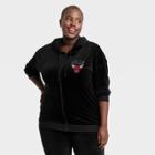 Women's Nba Plus Size Chicago Bulls Velour Zip-up Graphic Hoodie - Black