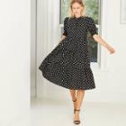 Women's Polka Dot Print Puff Short Sleeve Babydoll Dress - Who What Wear Black