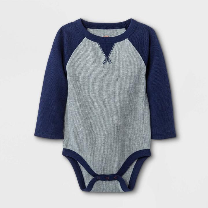 Baby Boys' Raglan Thermal Long Sleeve Bodysuit - Cat & Jack Navy Newborn, Blue