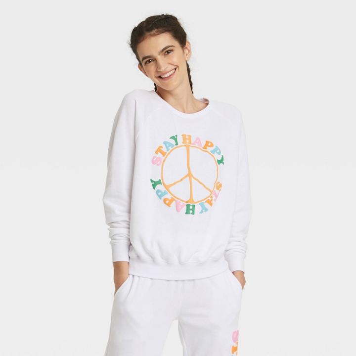 33 Revolutions Women's Stay Happy Graphic Sweatshirt - White