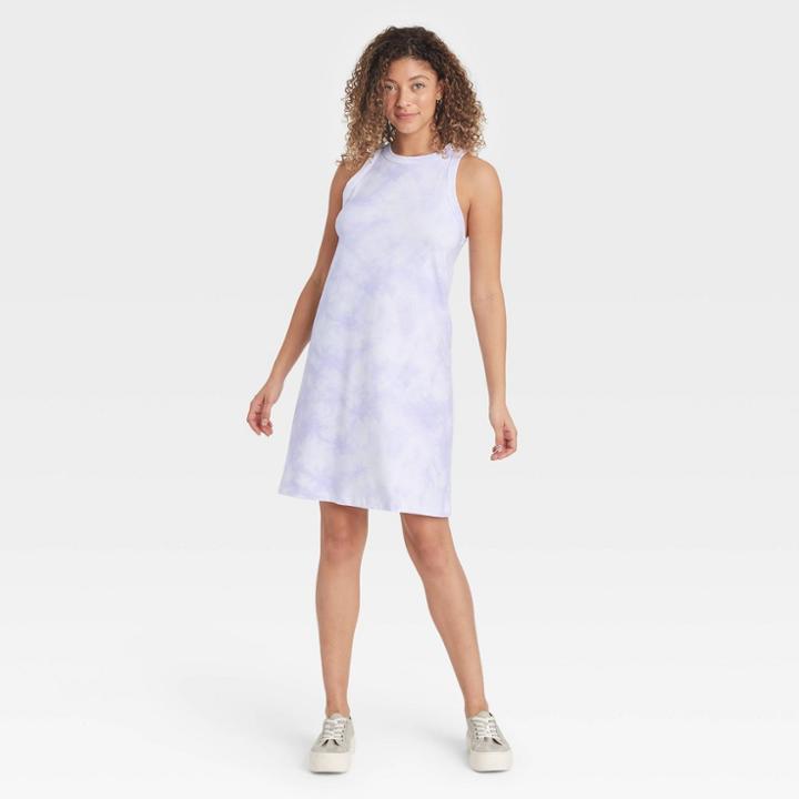 Women's Tie-dye Knit Tank Dress - A New Day Purple/white