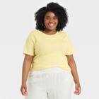 Women's Plus Size Short Sleeve Round Neck Ribbed T-shirt - A New Day Green