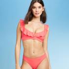 Women's V-wire Ruffle Bralette Bikini Top - Shade & Shore Coral Xs, Women's, Pink