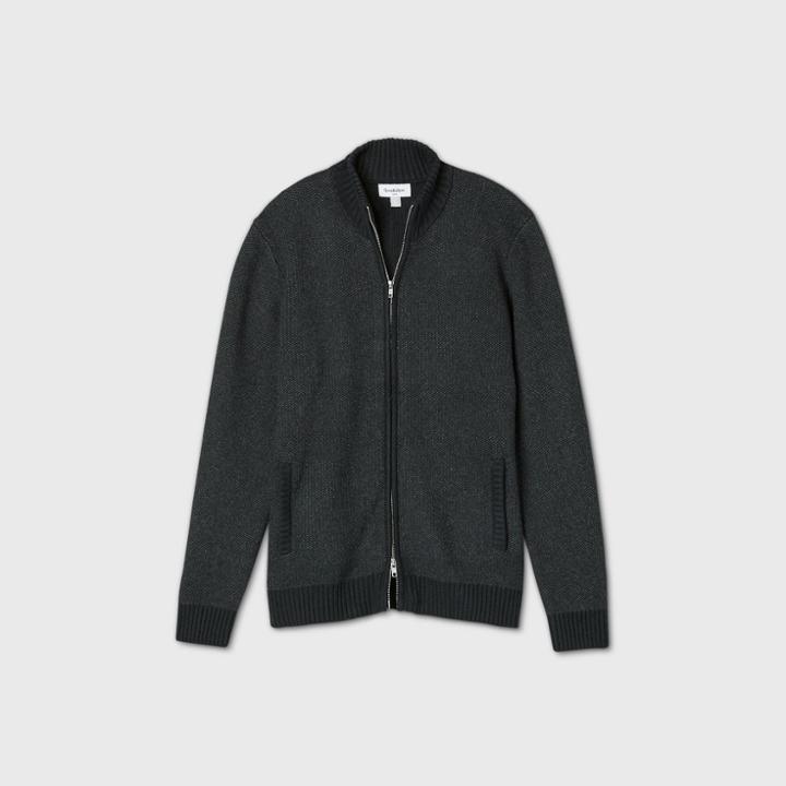 Men's Jacquard Regular Fit Full Zip Sweater - Goodfellow & Co Black