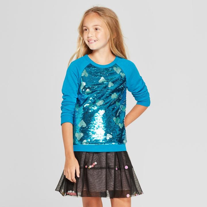 Girls' Flip Sequins Pullover - Cat & Jack Blue