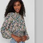Women's Floral Print Long Sleeve Smocked Waist Ruffle Blouse - Wild Fable Xs,